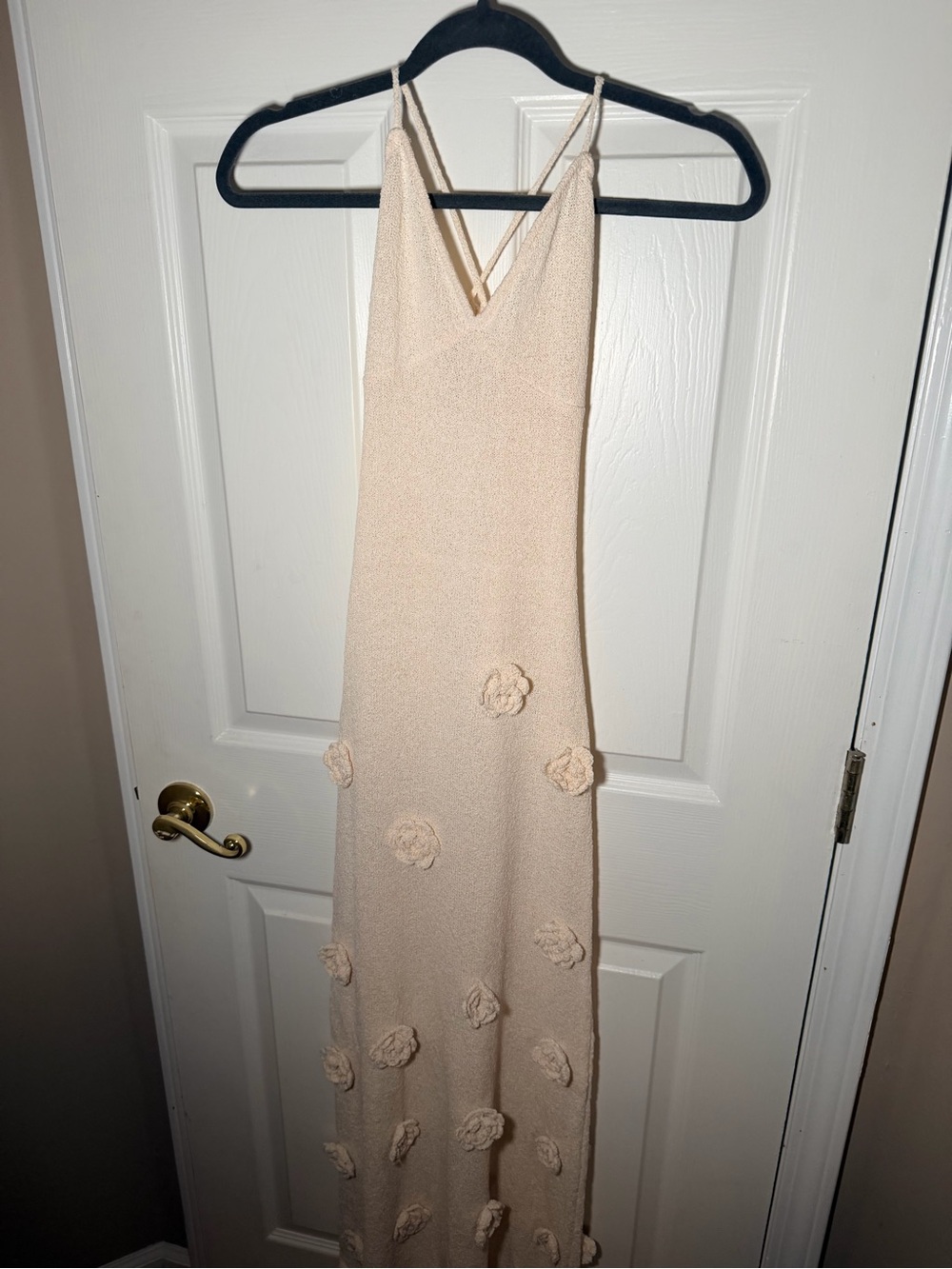 Meshki Elegant Cream Floral Appliqué Slip Dress